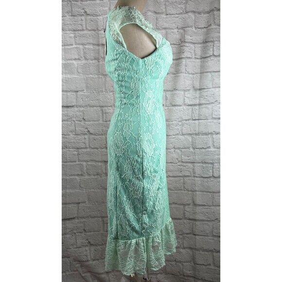 Lindy Bop April Dress Women's US 4 UK 8 Lace Teal Peacock Retro Sleeveless NWT - Picture 4 of 11